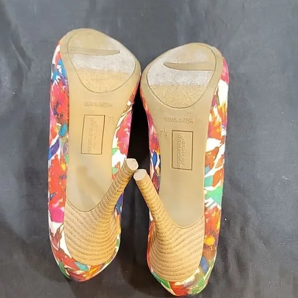CHRISTIAN SIRIANO PEEP TOE HIGH HEEL STILETTO MULTI-COLOR FLORAL DETAILS PUMP - Picture 12 of 14